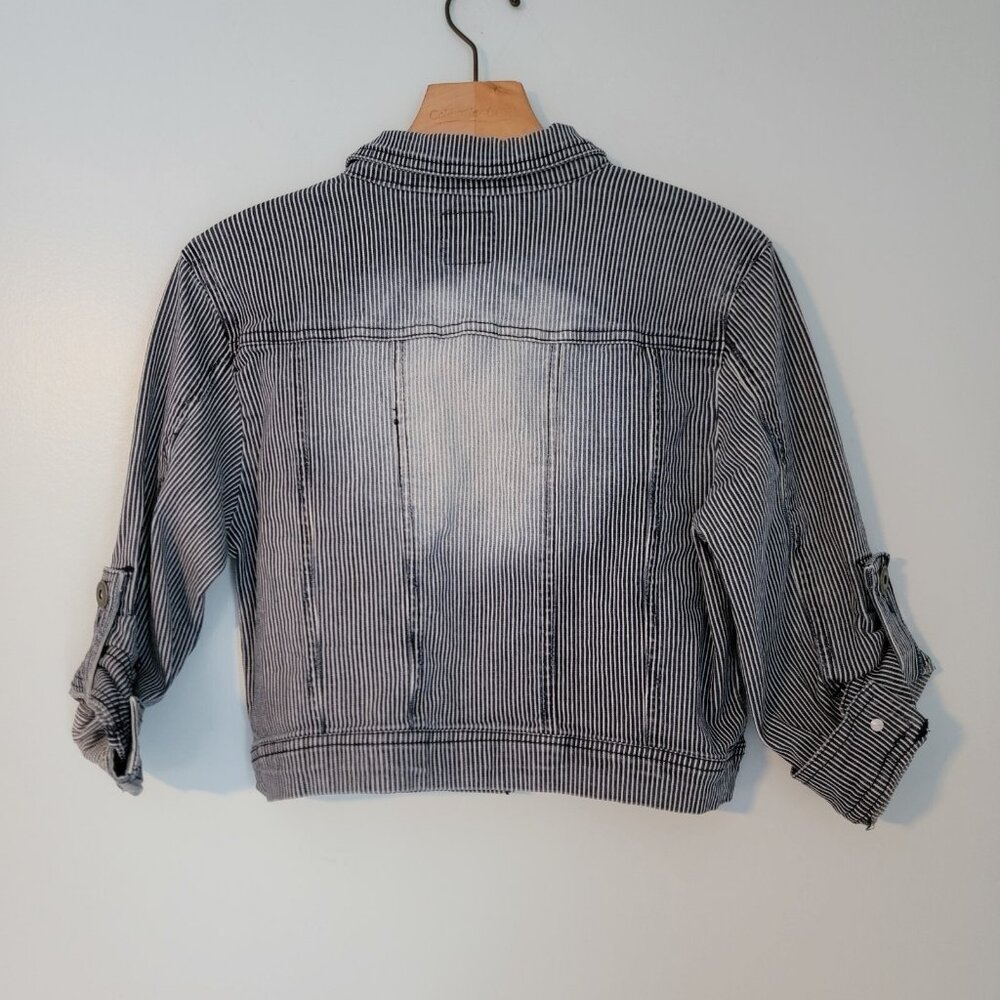 Highway Jeans Distressed Striped‎ Denim Jean Jacket Kids Size M Conductor Look - Picture 5 of 8